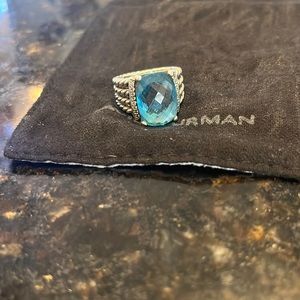 David yurman wheaton ring 16 mm sterling silver w blue topaz & diamonds size 7.5